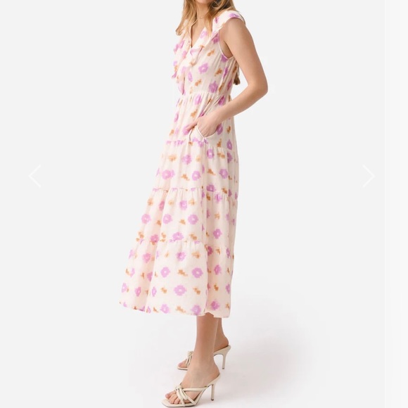 NWT✨XÍRENA Abstract Print Tiered Cotton Dress LILAC IKAT Sz Medium - Picture 7 of 17